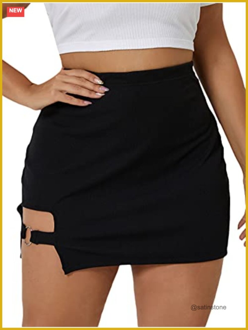 Plus Size Bodycon Mini Skirt Cut Out High Rise Stretchy